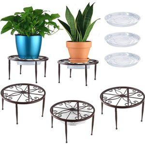 3 Pack Metal Plant Stands Flower Pots Short Stand 4.7'' by 9'', Bronze Color